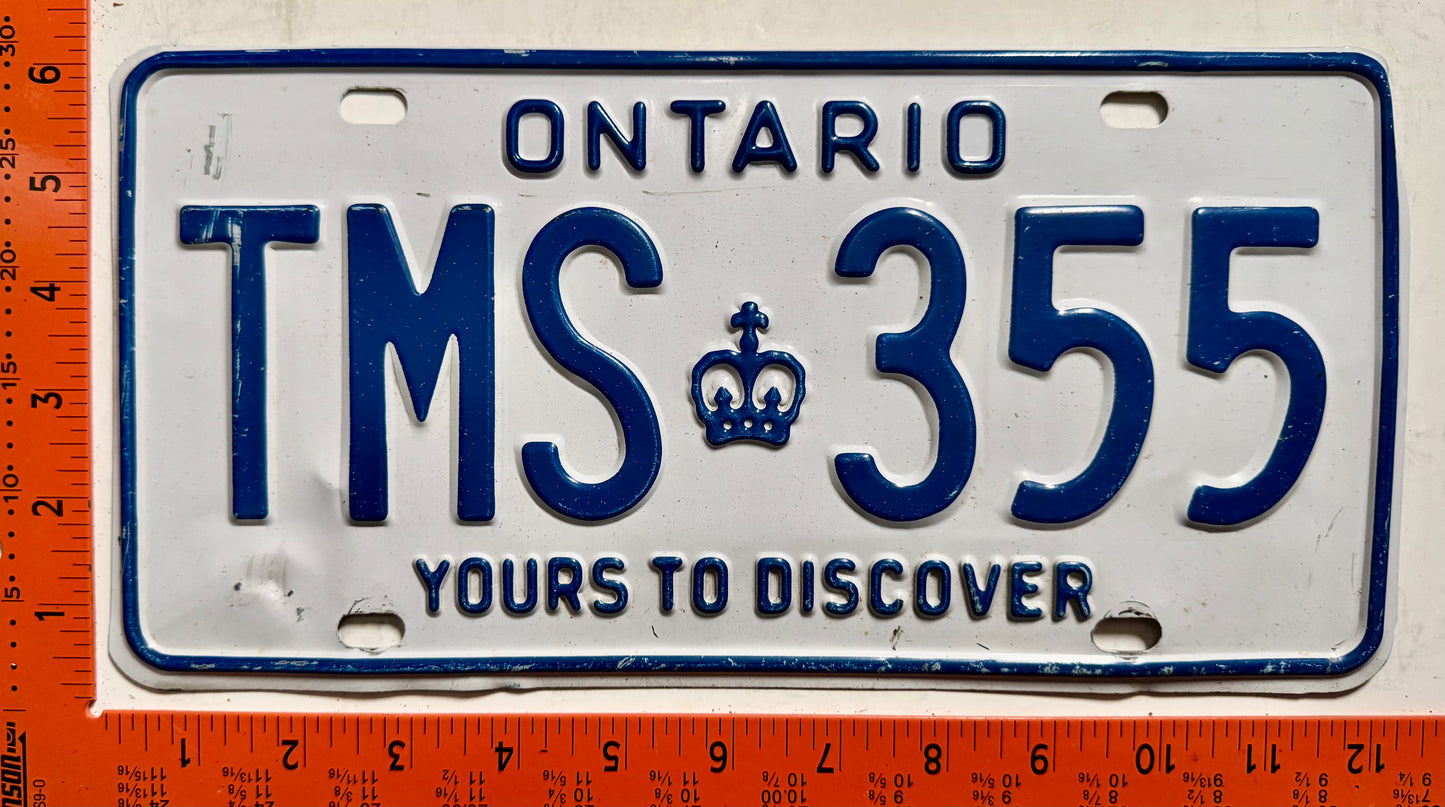 undated Ontario #TMS 355 Passenger License Plate