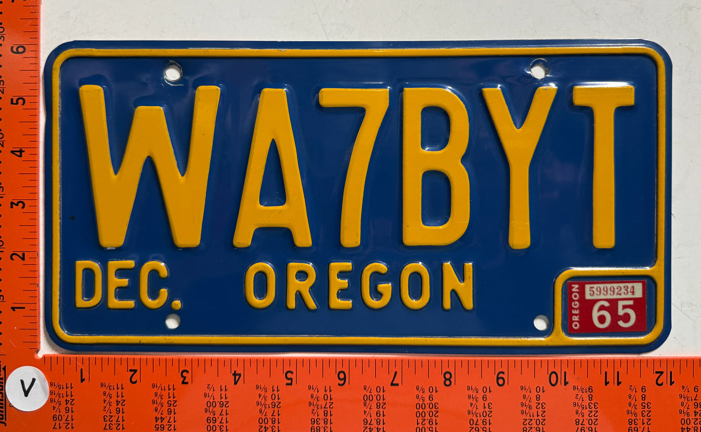 1965 Oregon #WA7BYT Amateur Radio License Plate