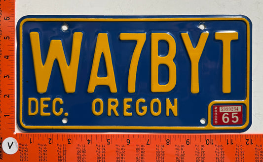1965 Oregon #WA7BYT Amateur Radio License Plate