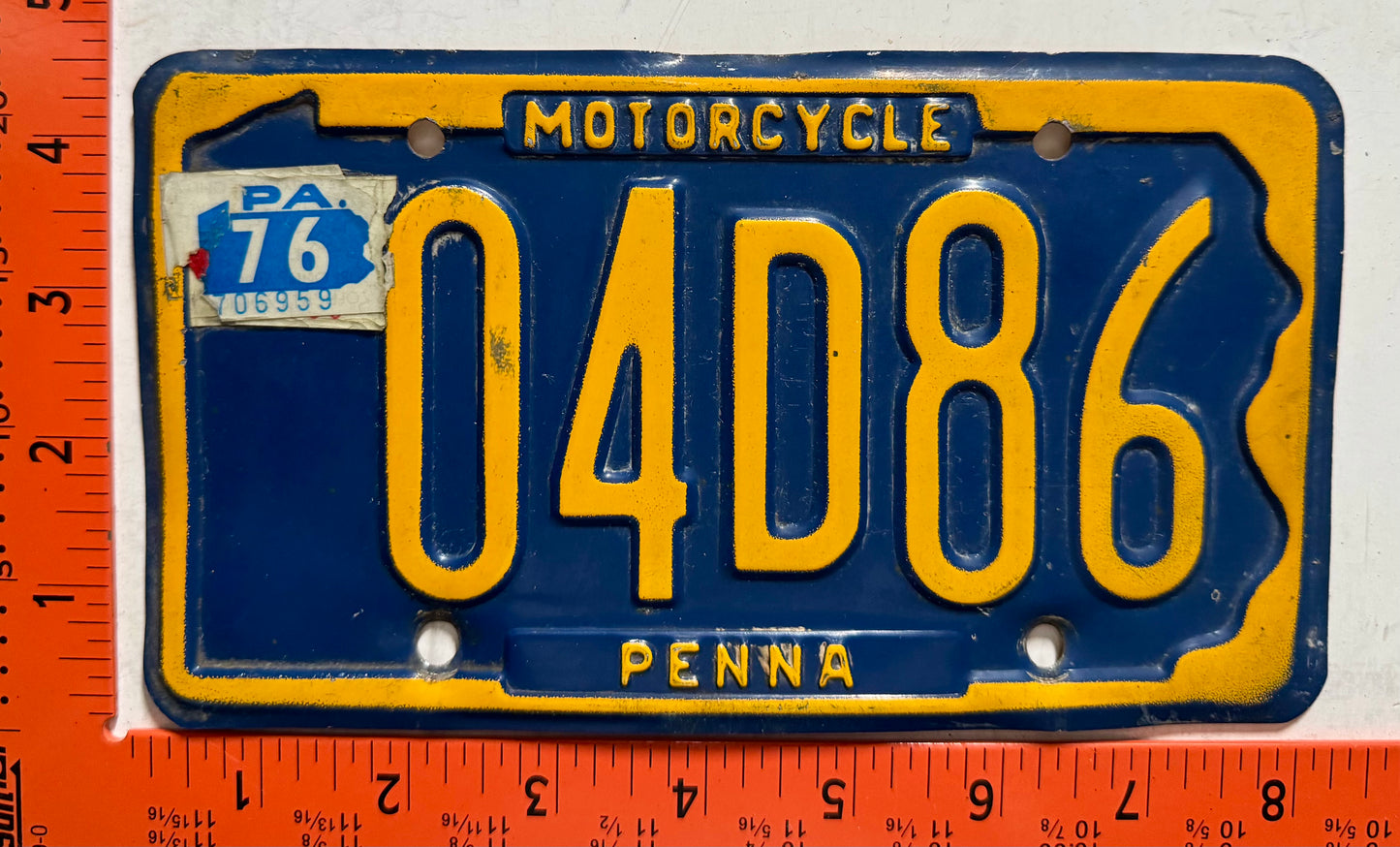 1976 Pennsylvania #04D86 Motorcycle License Plate