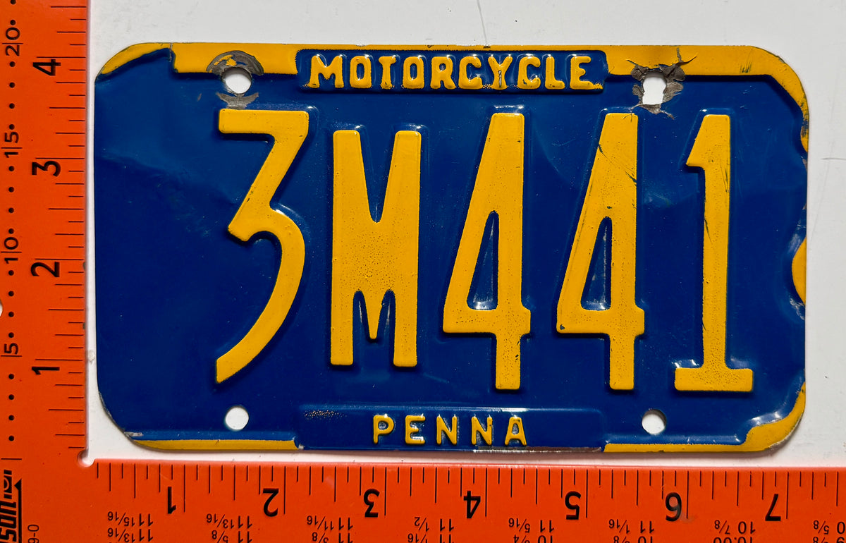 1971 base Pennsylvania #3M441 Motorcycle License Plate