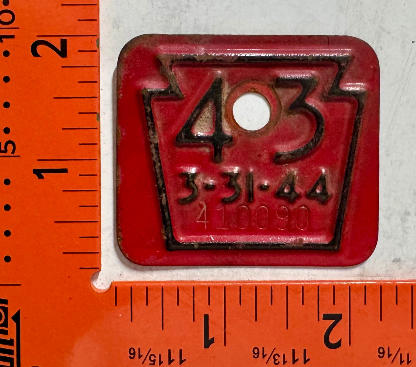 1943 Pennsylvania #410090 Passenger License Plate Date Tab