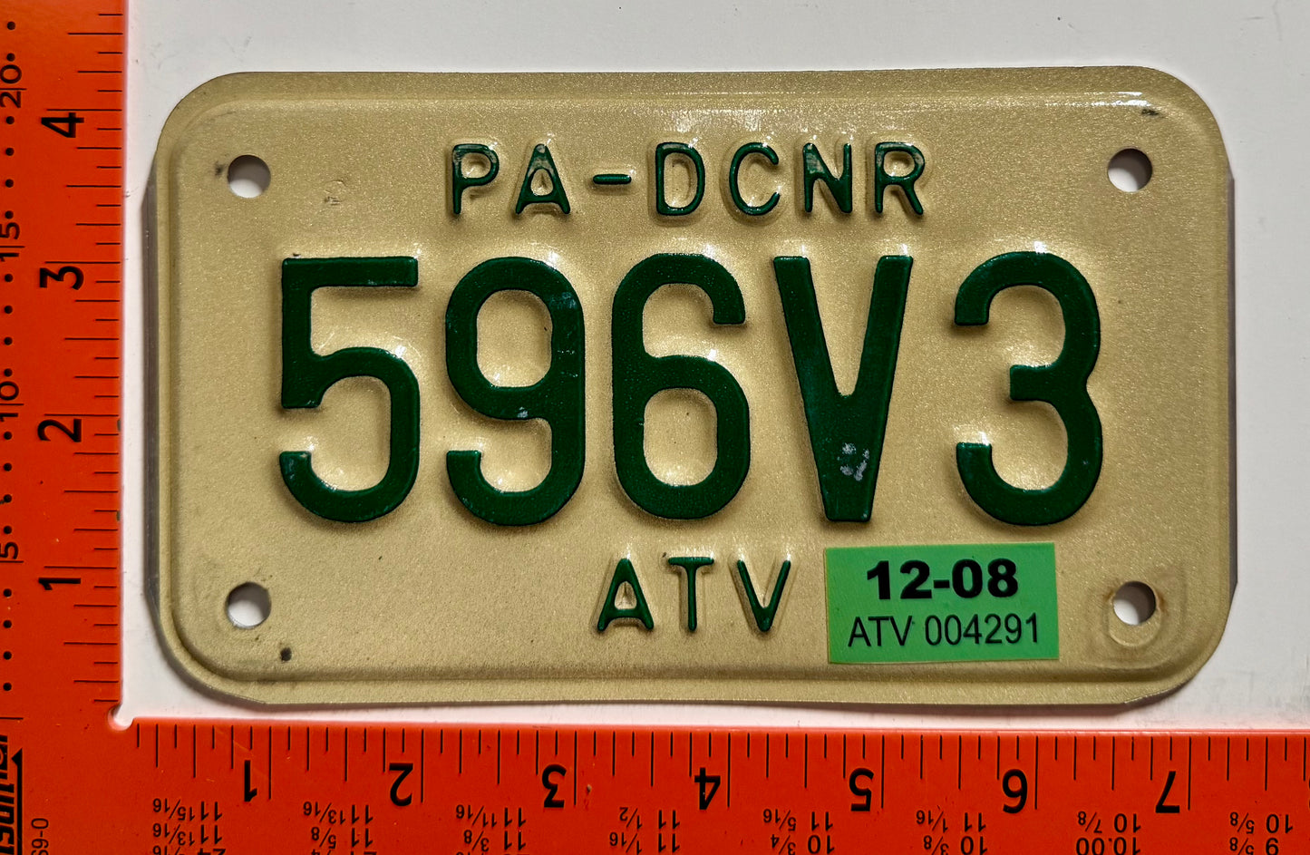 2008 Pennsylvania #596V3 ATV License Plate