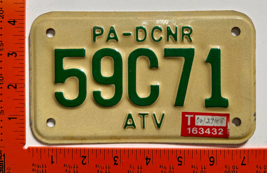 2008 Pennsylvania #59C71 ATV License Plate