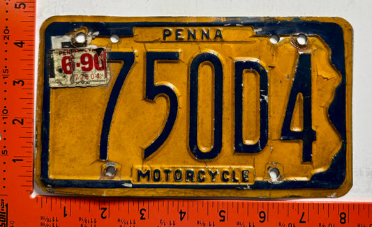 1990 Pennsylvania #750D4 Motorcycle License Plate