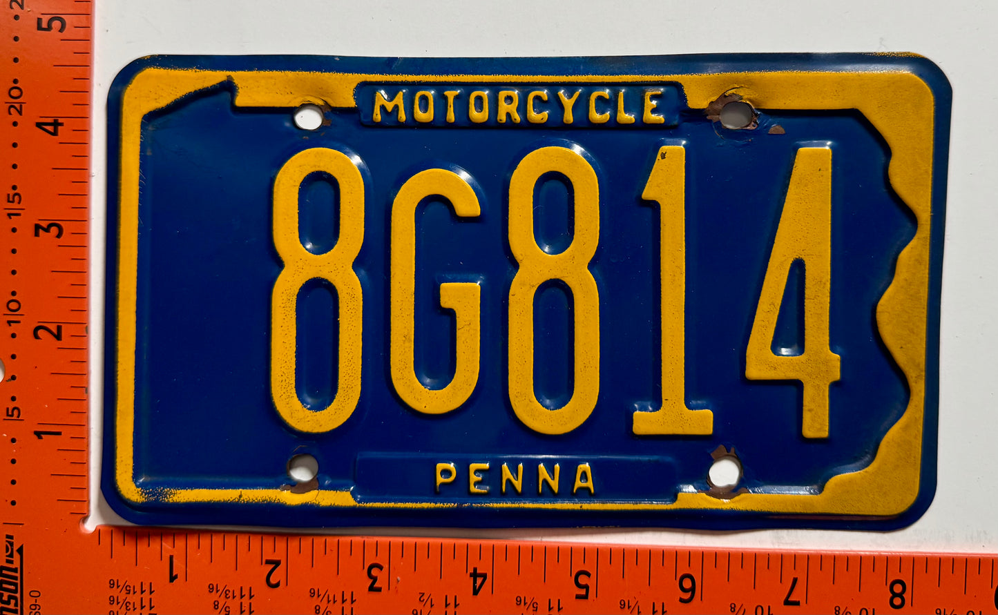 1971 base Pennsylvania #8G814 Motorcycle License Plate