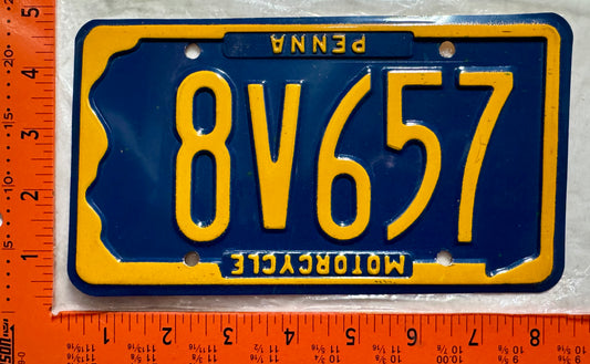 1971 base Pennsylvania #8V657 Motorcycle License Plate INVERT ERROR