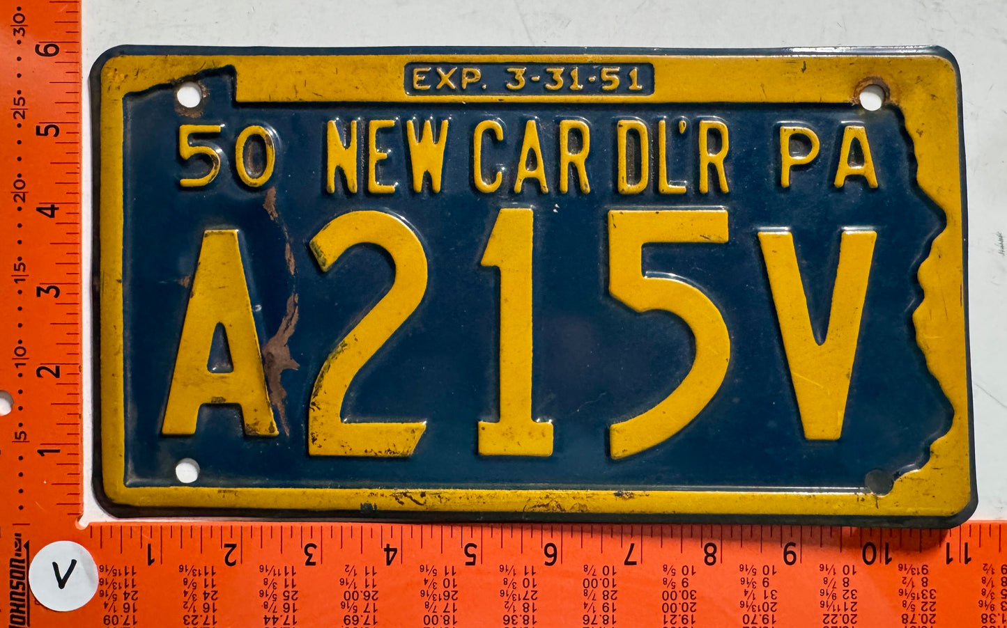 1950 Pennsylvania #A215V New Car Dealer License Plate