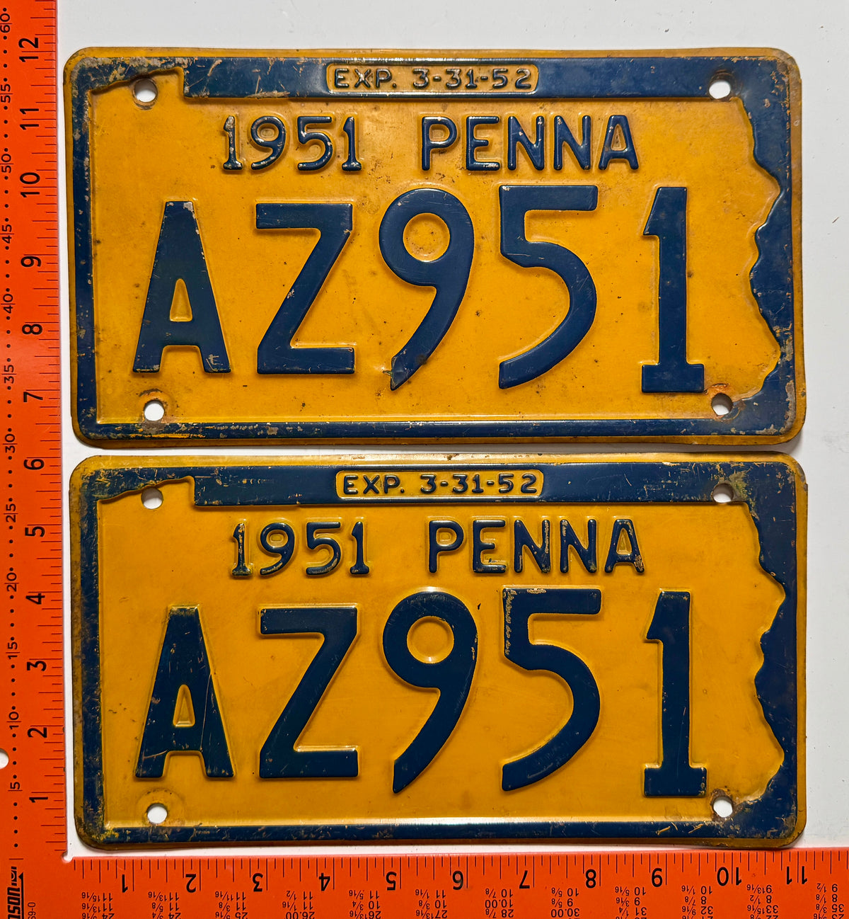 1951 Pennsylvania #AZ951 Passenger License Plate (Pair)