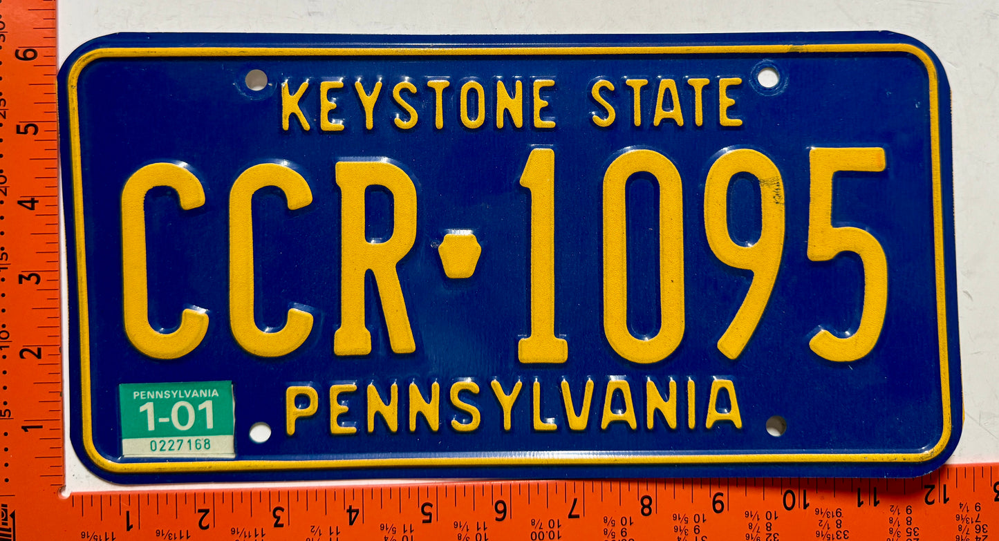 2001 Pennsylvania #CCR-1095 Passenger License Plate