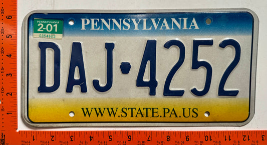 2001 Pennsylvania #DAJ-4252 Passenger License Plate