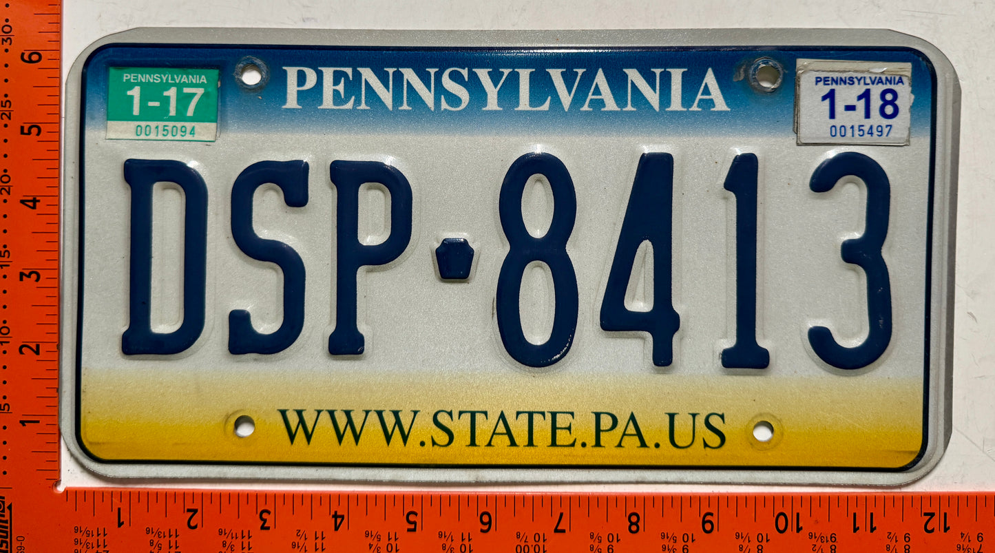 2017/2018 Pennsylvania #DSP-8413 Passenger License Plate