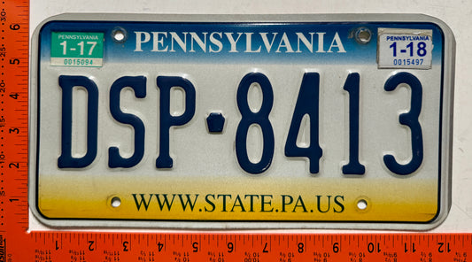 2017/2018 Pennsylvania #DSP-8413 Passenger License Plate