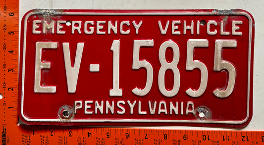 undated Pennsylvania #EV-15855 Emergency Vehicle License Plate