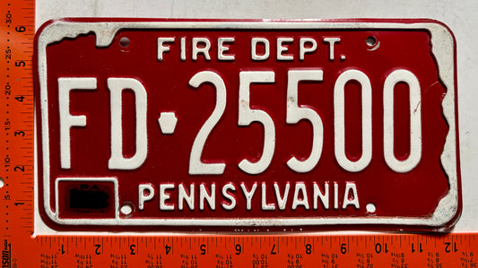 undated Pennsylvania #FD-25500 Fire Department License Plate