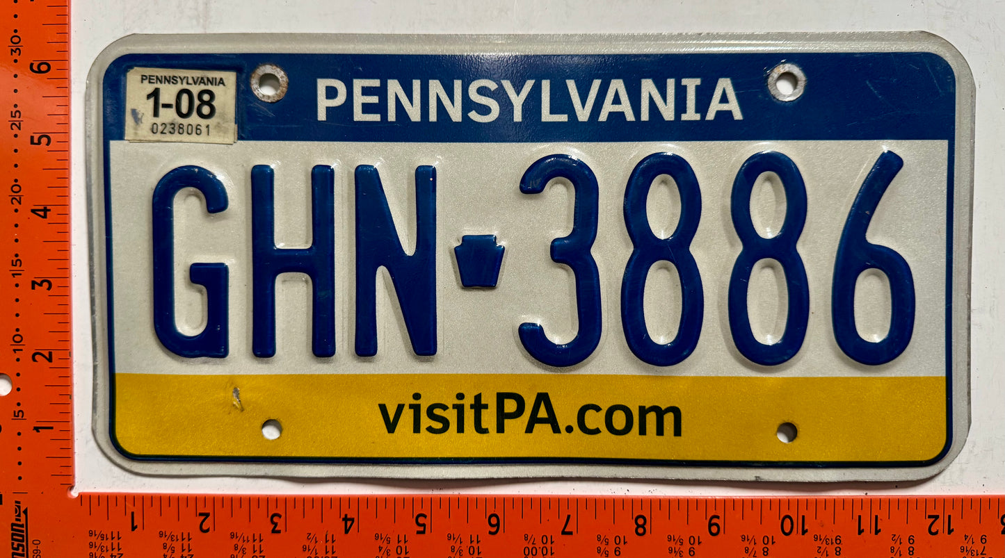 2008 Pennsylvania #GHN-3886 Passenger License Plate