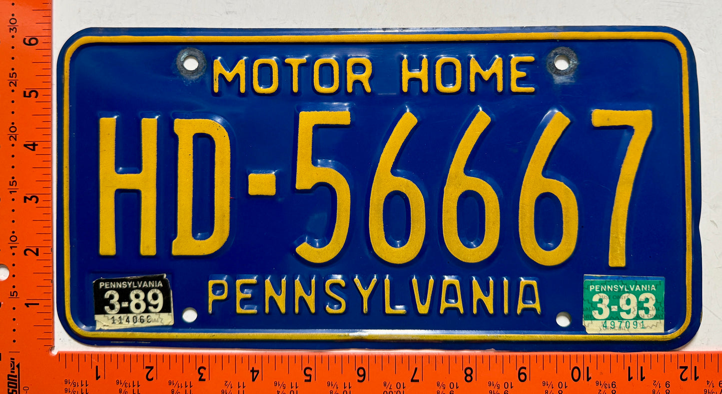 1989/1993 Pennsylvania #HD-56667 Motor Home License Plate