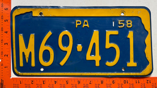 1958 Pennsylvania #M69-451 Passenger License Plate