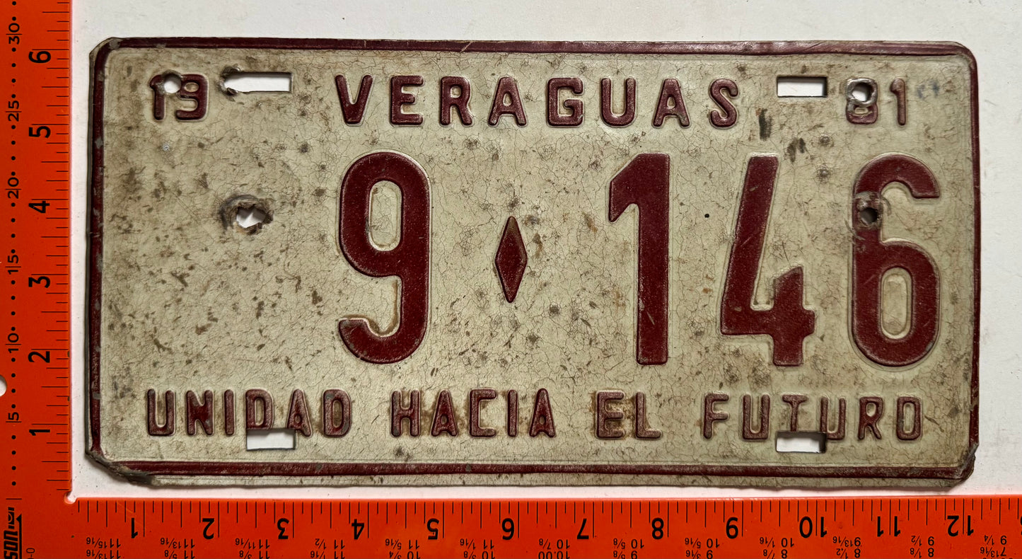 1981 Panama #9-146 Passenger License Plate