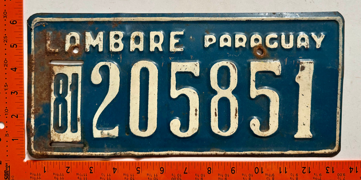 1981 Paraguay #205851 Passenger License Plate