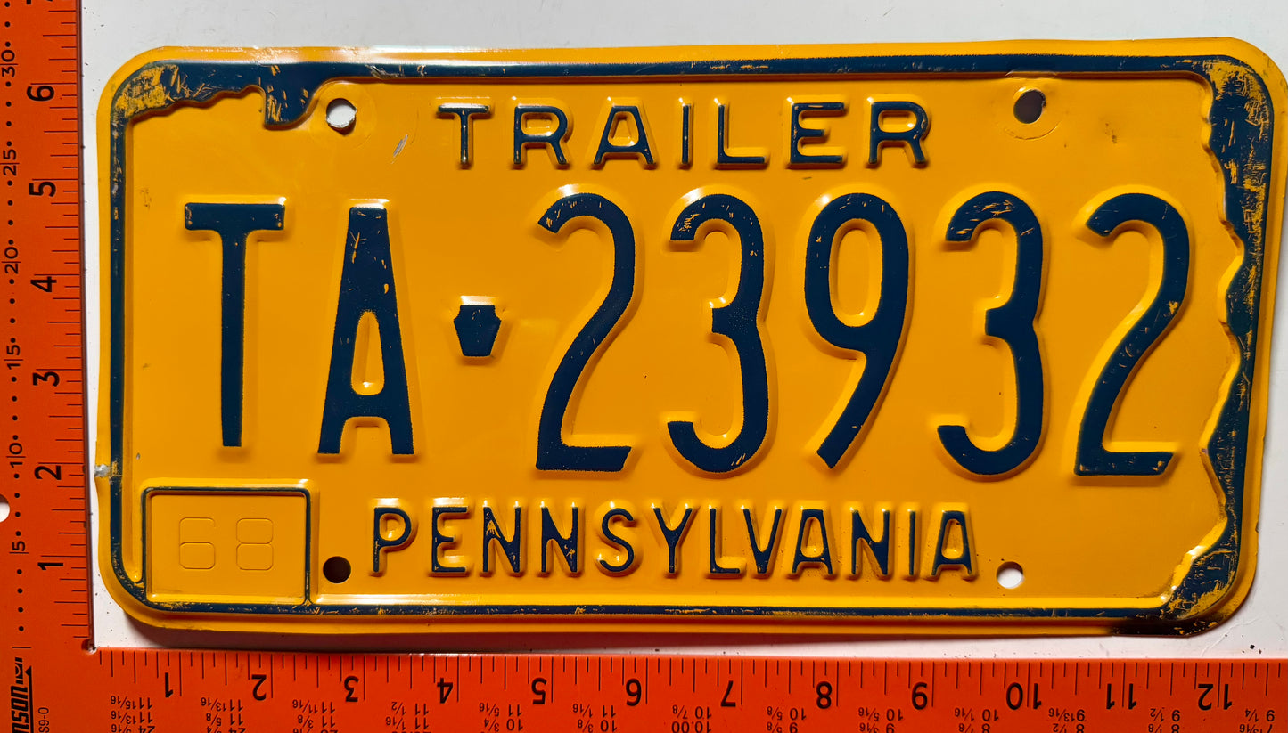 1968 Pennsylvania #TA-23932 Trailer License Plate
