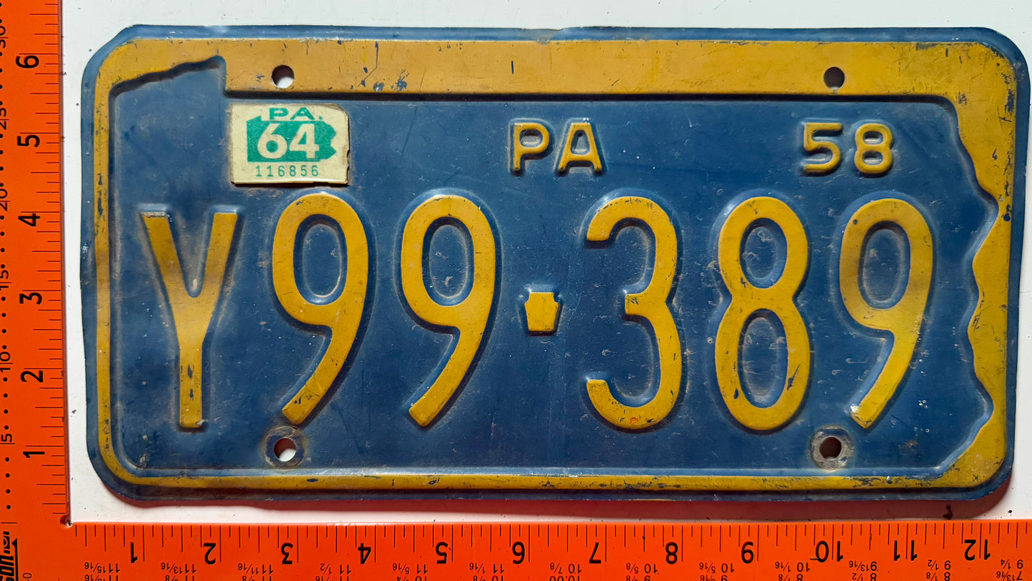 1964 Pennsylvania #Y99-389 Passenger License Plate