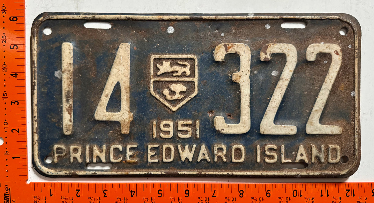 1951 Prince Edward Island #14 322 Passenger License Plate
