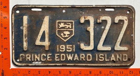 1951 Prince Edward Island #14 322 Passenger License Plate