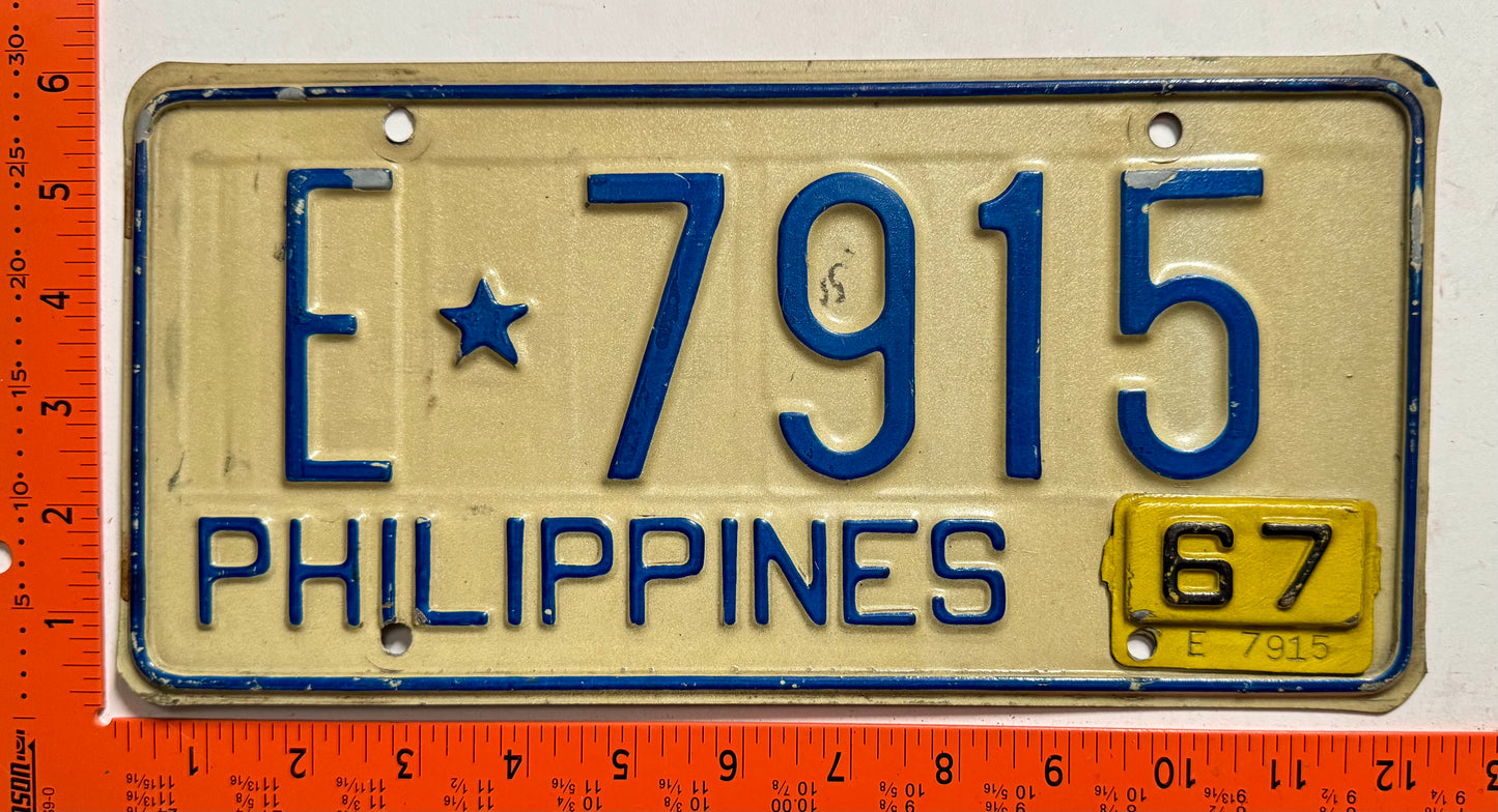 1967 Philippines #E*7915 Tax Exempt License Plate