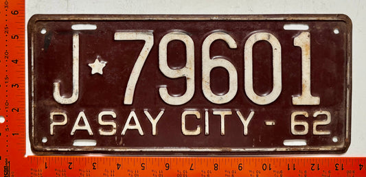 1962 Pasay City, Philippines #J*79601 Passenger License Plate