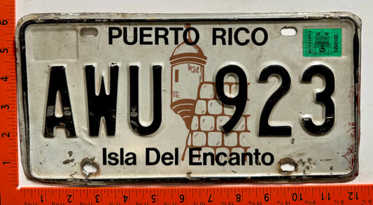 1989/1990 Puerto Rico #AWU 923 Passenger License Plate
