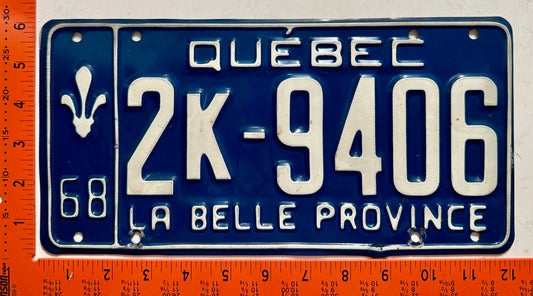 1968 Quebec #2K-9406 Passenger License Plate