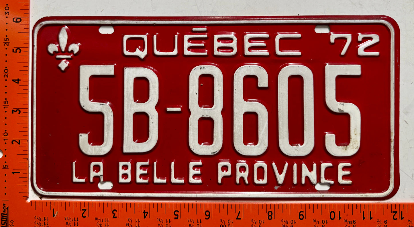 1972 Quebec #5B-8605 Passenger License Plate
