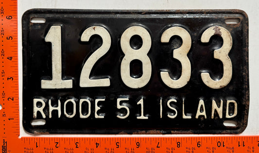 1951 Rhode Island #12833 Passenger License Plate