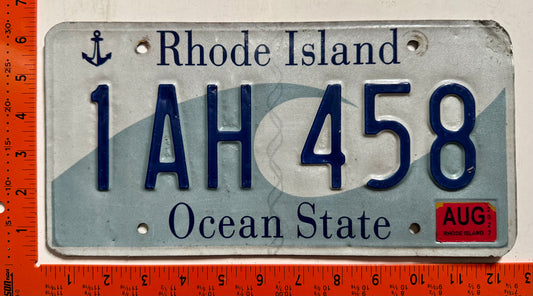 2013 Rhode Island #1AH 458 Passenger License Plate