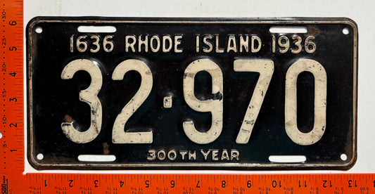 1936 Rhode Island #32-970 Passenger License Plate