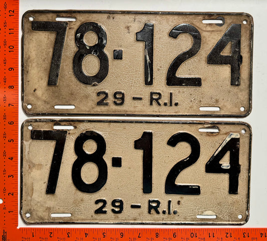 1929 Rhode Island #78-124 Passenger License Plate Pair