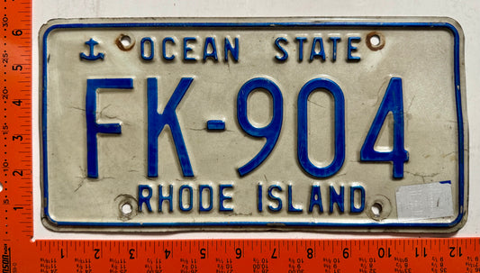 undated Rhode Island #FK-904 Passenger License Plate