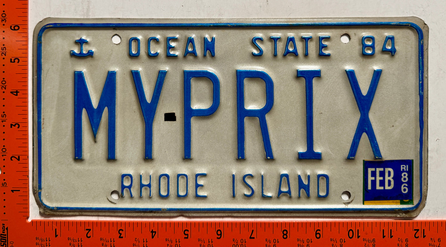 1986 Rhode Island #MY-PRIX Passenger Vanity License Plate