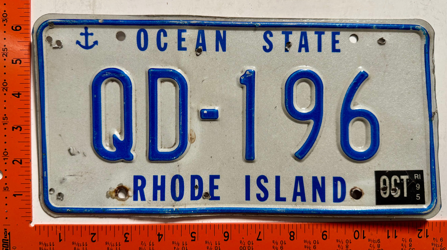 1995 Rhode Island #QD-196 Passenger License Plate