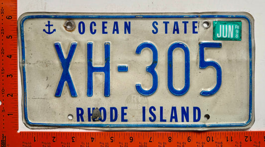 1998 Rhode Island #XH-305 Passenger License Plate