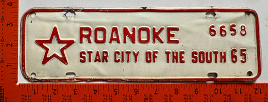 1965 Roanoke, Virginia #6658 License Plate