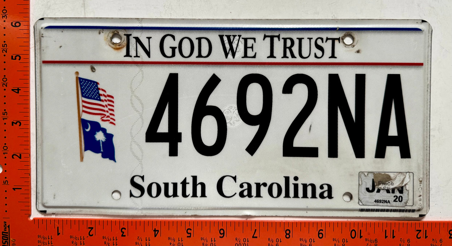 2020 South Carolina #4692NA In God We Trust Passenger License Plate