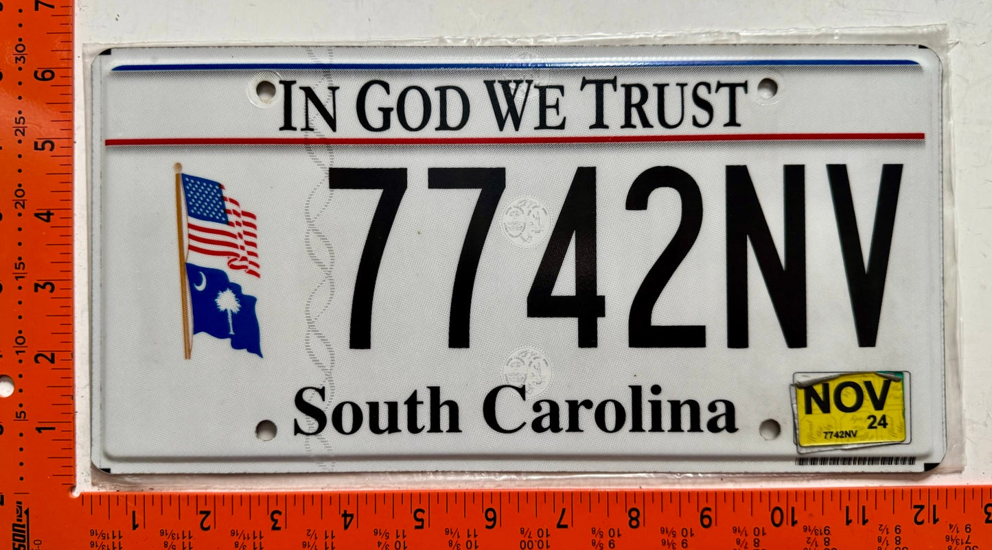 2024 South Carolina #7742NV Passenger In God We Trust License Plate