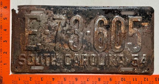 1954 South Carolina #E-73-605 Passenger License Plate (Crafter)