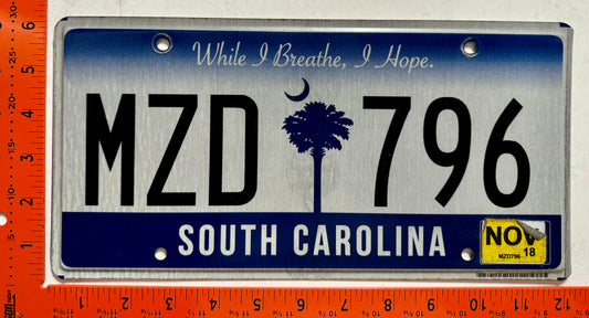 2018 South Carolina #MZD 796 Passenger License Plate