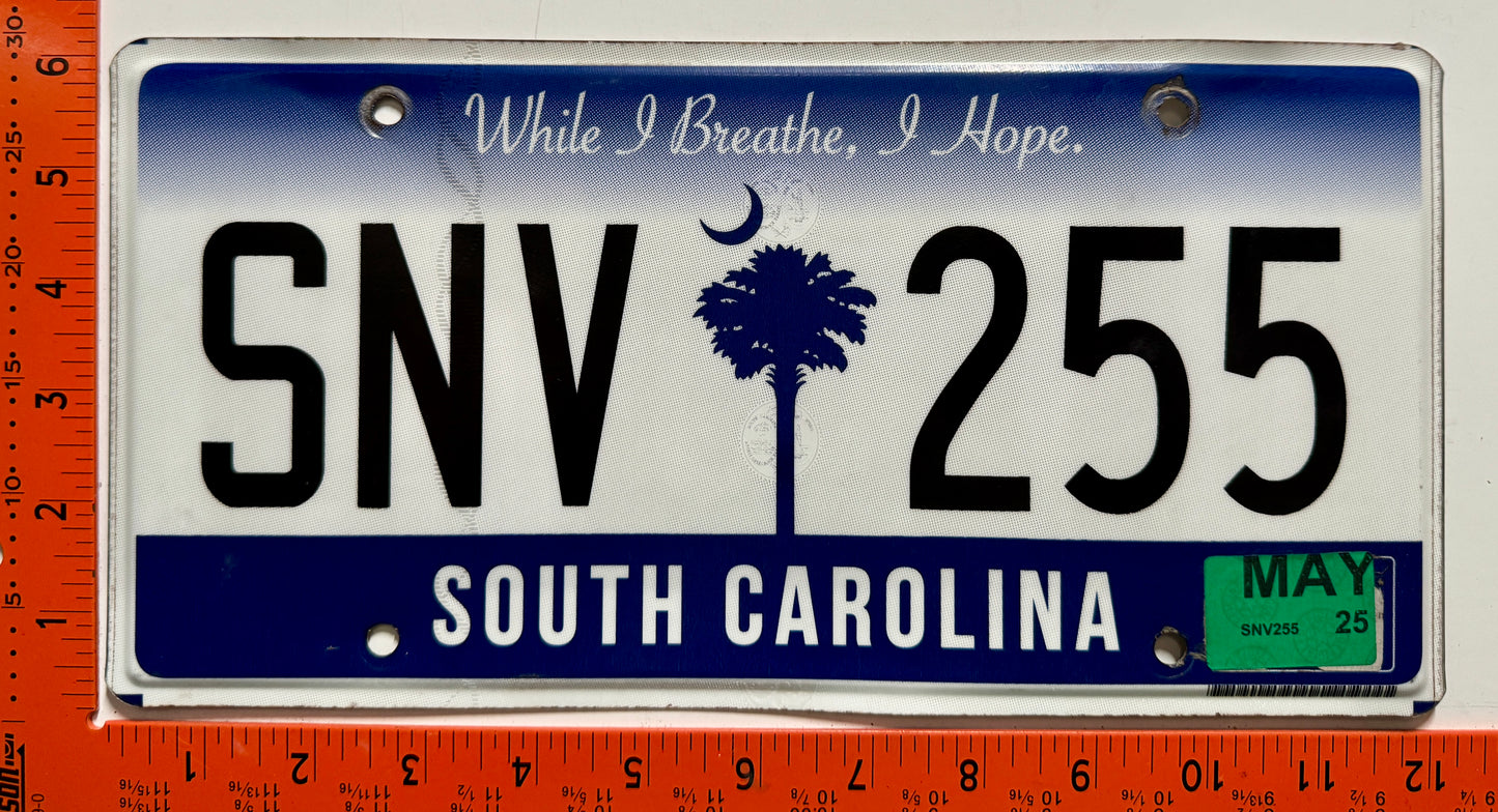 2025 South Carolina #SNV 255 Passenger License Plate