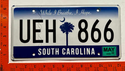 2022 South Carolina #UEH 866 Passenger License Plate