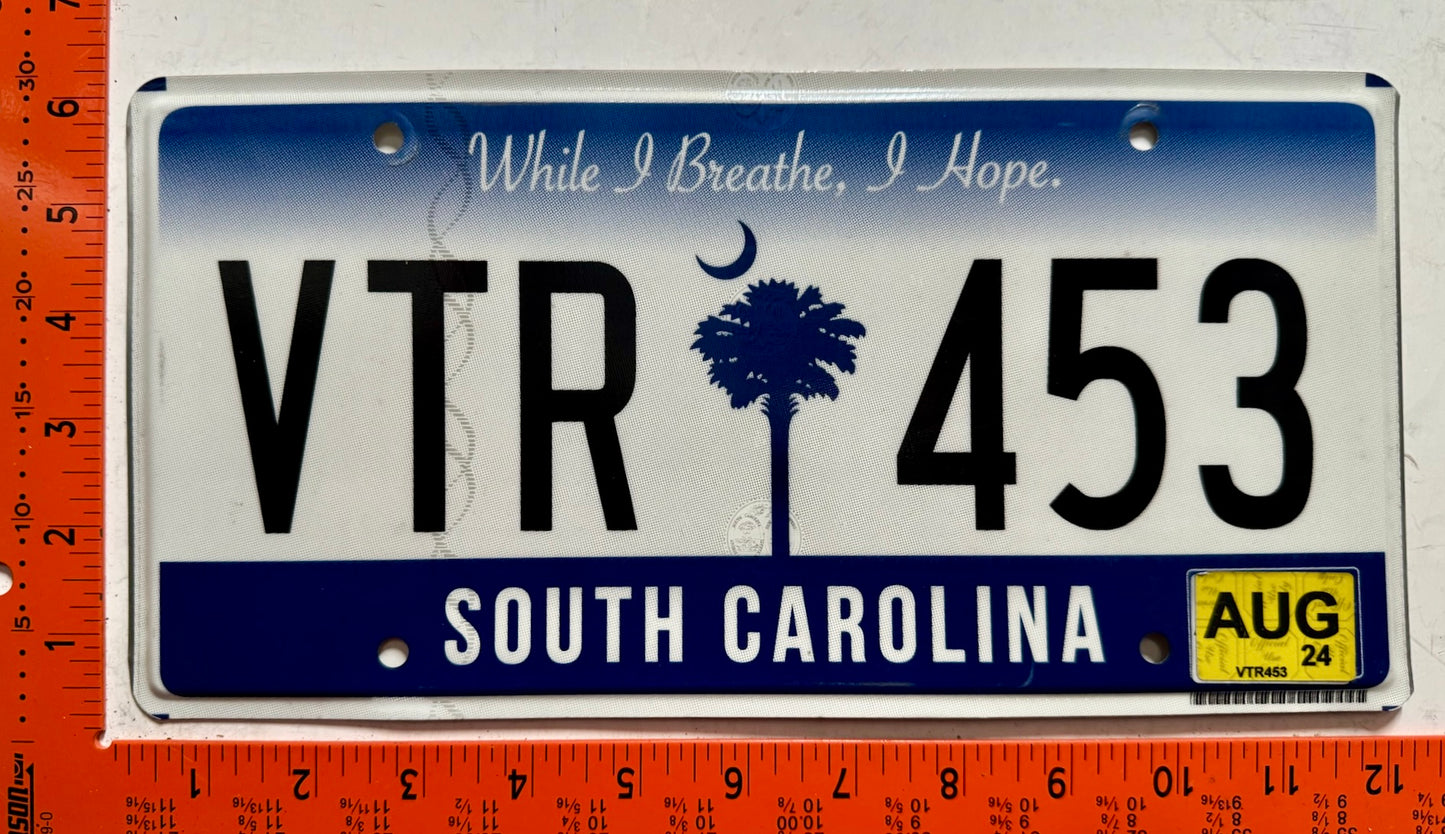 2024 South Carolina #VTR 453 Passenger License Plate