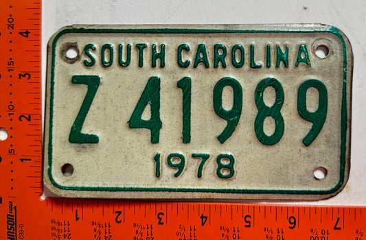 1978 South Carolina #Z 41989 Motorcycle License Plate